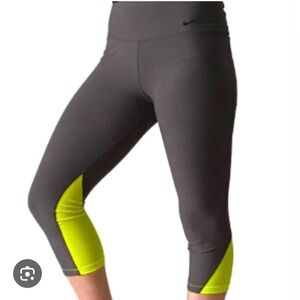 Nike the Legend 2.0 Gray & Neon Yellow Capri Leggings.